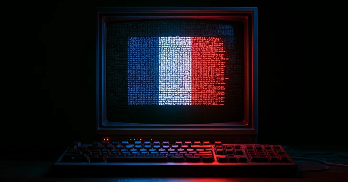 Drapeau français en ASCII sur l'écran d'un vieux terminal informatique